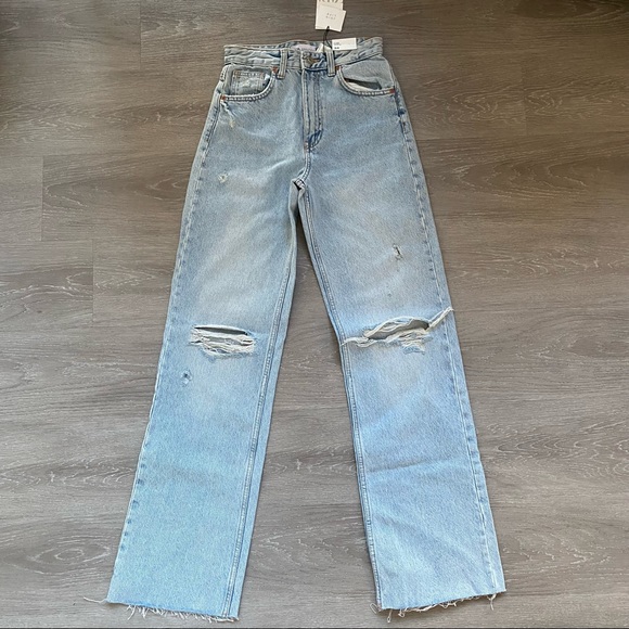 Zara Jeans Zara Wide Leg Full Length Ripped Jeans Poshmark